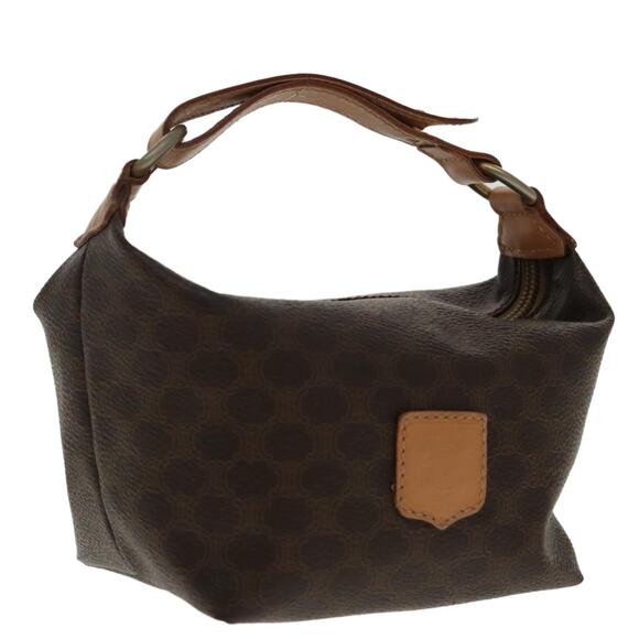CELINE Macadam Canvas Hand Bag Pvc Leather Gold Brown - Picture 1 of 11